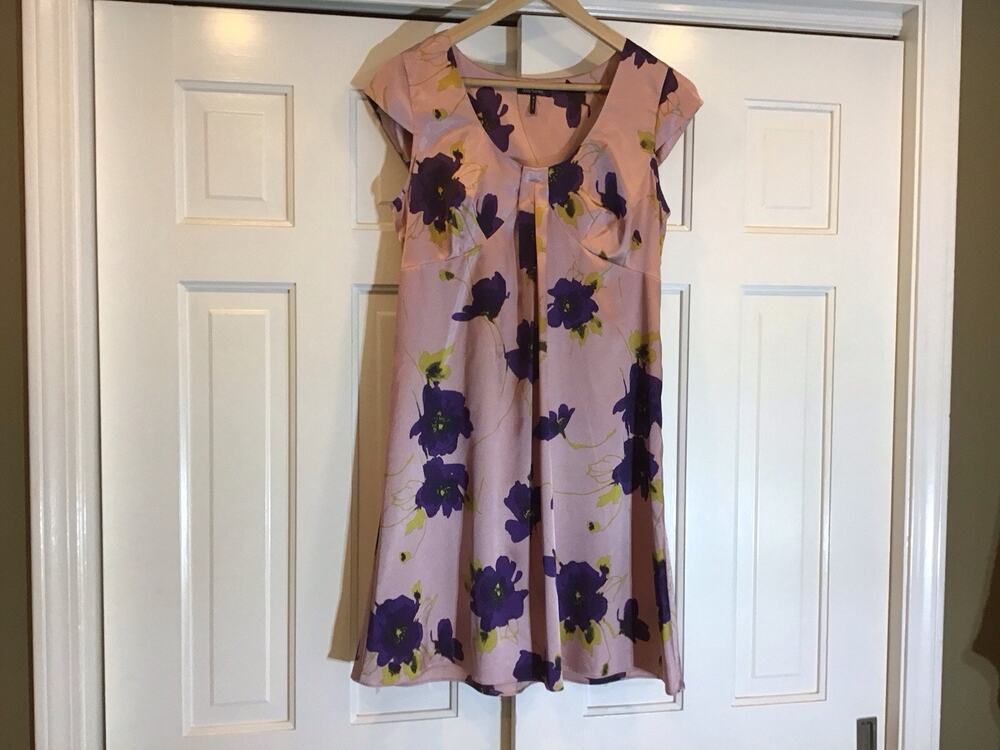 Satin Shift Dress Sz M Babydoll Midi Floral Romantic Edgy Wedding Cowgirl Chic